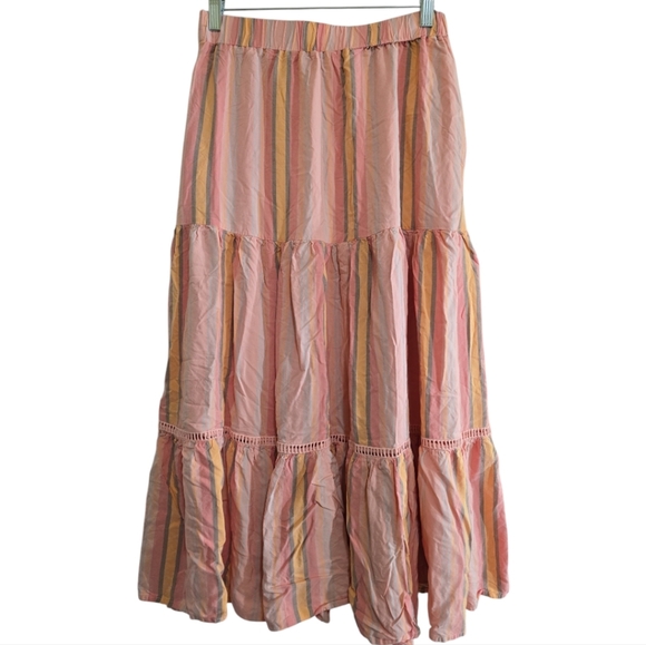 NWOT Matilda Jane Apricot Tree Striped Midi Skirt Small Tiered Tassel Tie Waist - Picture 3 of 6